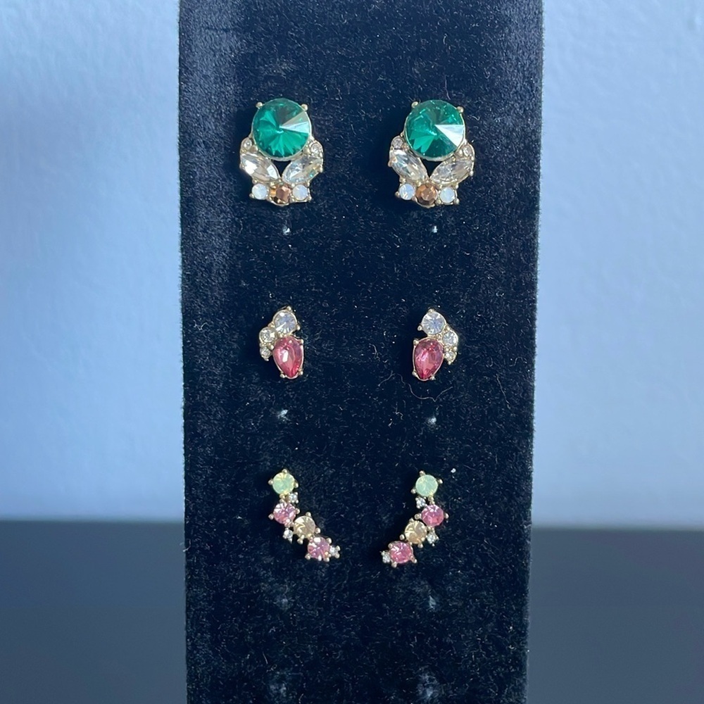 Olive & Piper Elegant Green and Pink Crystal Earrings Set